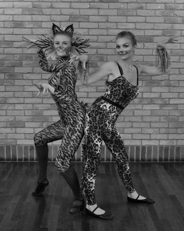 Two pupils in character costume for a theatre craft routine in Harlow