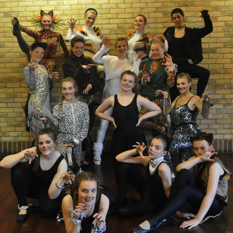 Full cast in costume for a theatre craft production at Karen Chapman School of Dancing